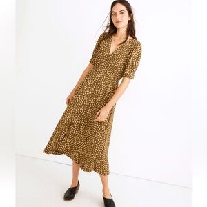 Madewell Button-Cuff Midi Dress in Woodcut Flowers